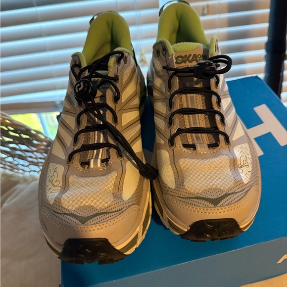 Hoka Gray and Lime Athletic Shoes Worn Once - Original Strings Included - Size 9 - Picture 3 of 5